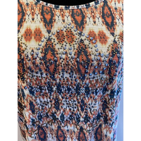 Cato Blouse Sz Large Top Distressed & Cropped w/ Silver Studs on Front Western - Picture 3 of 11